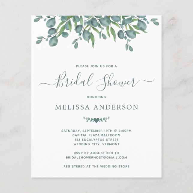 Budget Greenery Eucalyptus Bridal Shower Invite (Front)
