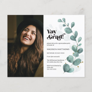 Budget Greenery Eucalyptus Photo Grad Party Invite
