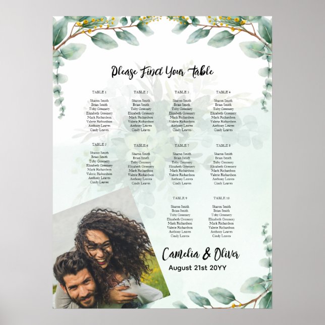 BUDGET Greenery Eucalyptus SEATING CHART Wedding (Front)