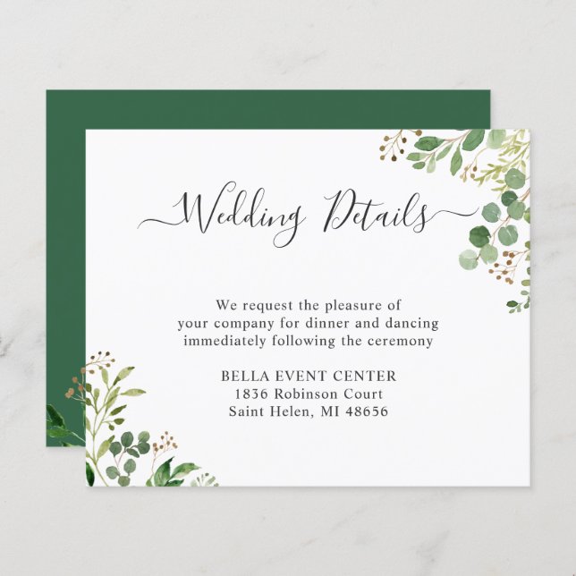 Budget Greenery Eucalyptus Wedding Details Card (Front/Back)