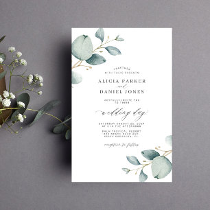 Budget greenery eucalyptus wedding invitation