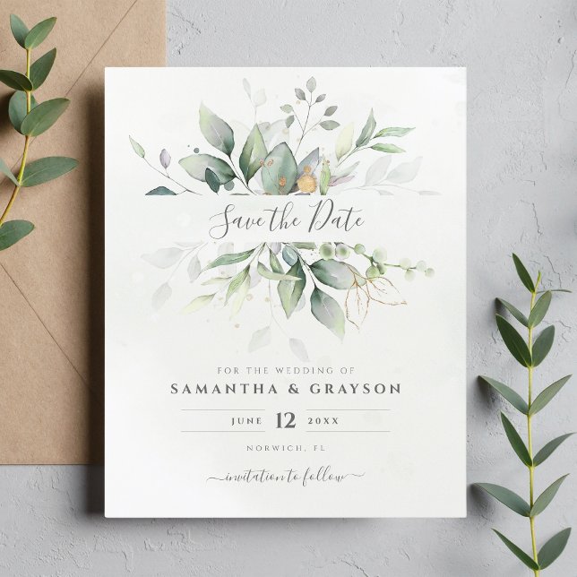 Budget Greenery Eucalyptus Wedding Save The Date (Creator Uploaded)