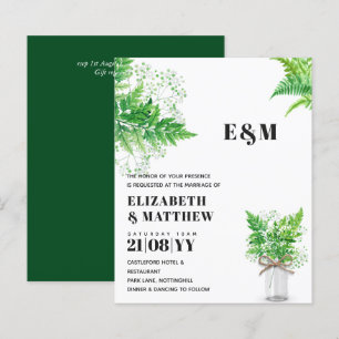 BUDGET Greenery Ferns Monochromatic Wedding Invite