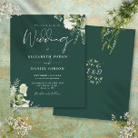 Budget Greenery Floral Emerald Wedding Invitation<br><div class="desc">This elegant budget botanical greenery leaves wedding invitation can be personalised with your information in chic typography with your monogram initials on the reverse. Designed by Thisisnotme©</div>