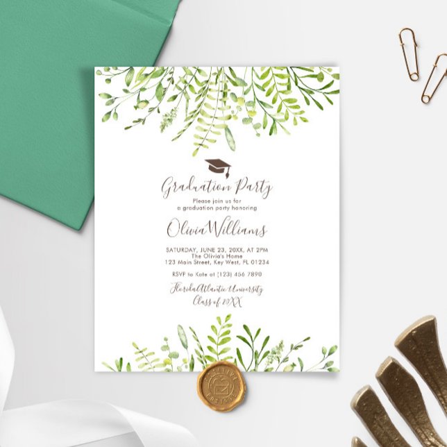 Budget Greenery Floral Graduation Party Invitation (Creator Uploaded)