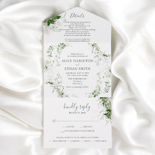 Budget Greenery Foliage Elegant Wedding All In One Invitation