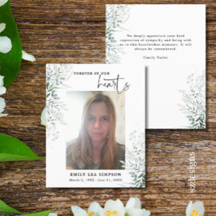 Budget Greenery Funeral Photo Flat Thank you Card