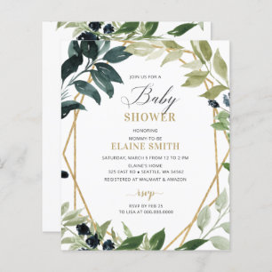 Budget Greenery Geometric Baby Shower Invitation