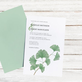 Budget Greenery Ginkgo Tree Watercolor Wedding  Invitation