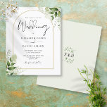 Budget Greenery Gold Arch Wedding Invitation<br><div class="desc">This budget elegant botanical greenery leaves wedding invitation can be personalised with your information in chic typography with your monogram initials on the reverse. Designed by Thisisnotme©</div>