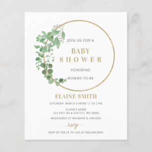 Budget Greenery Gold Baby Shower Invitation