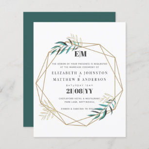 Budget Greenery Gold Geometric Wedding Invites