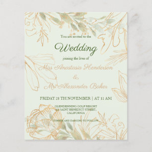 Budget/Greenery/Gold - Wedding Invitation. Flyer