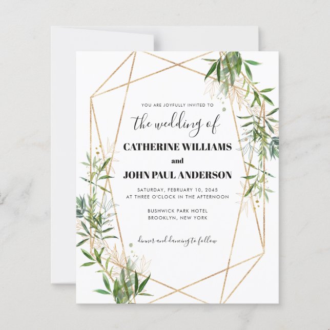 Budget Greenery Leaf Foliage Gold Modern Wedding  (Front)