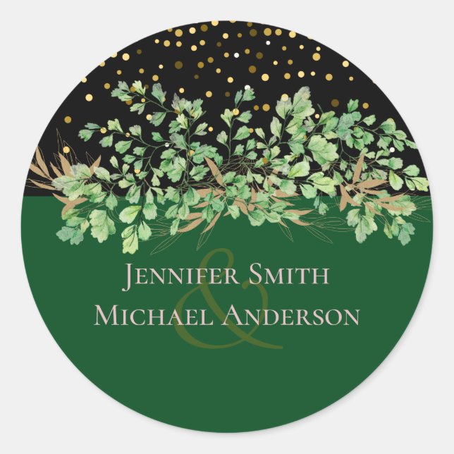 Budget GREENERY Leaves Night Sky Wedding Classic Round Sticker (Front)