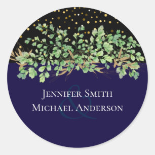 Budget GREENERY Leaves Night Sky Wedding Classic Round Sticker