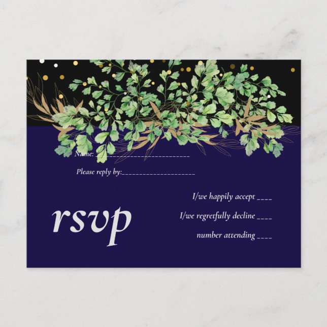 Budget GREENERY Leaves Night Sky Wedding Invitation Postcard (Front)