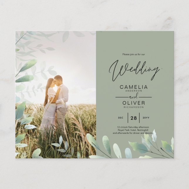 BUDGET Greenery Leaves Photo Overlay Wedding QR Flyer (Front)