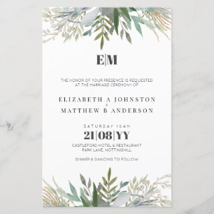 Budget Greenery Leaves Typography Wedding Invites
