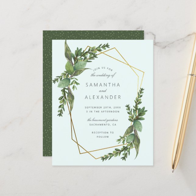 Budget Greenery Mint & Gold Geometric Wedding (Front/Back In Situ)