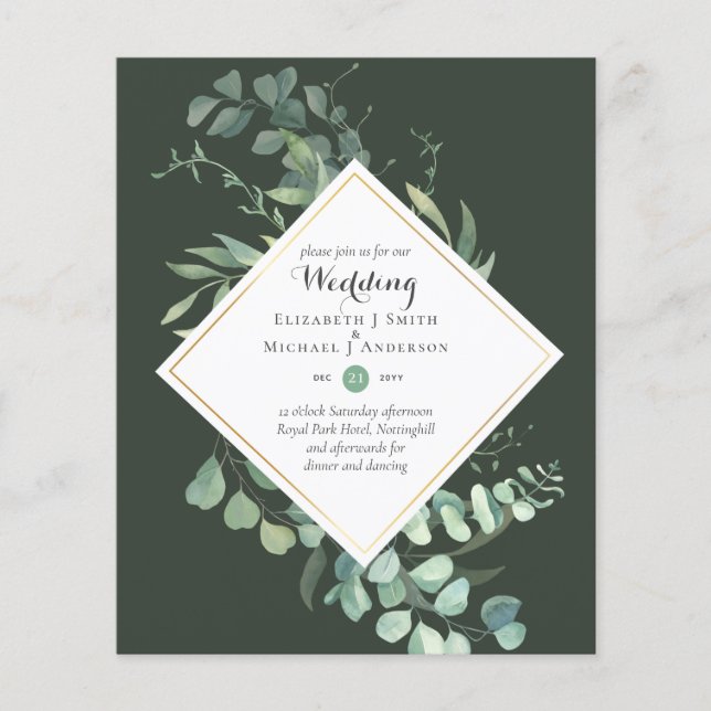 BUDGET Greenery Modern Colour Theme Wedding Invite Flyer (Front)