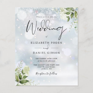 Budget Greenery Monogram Winter Wedding Invitation