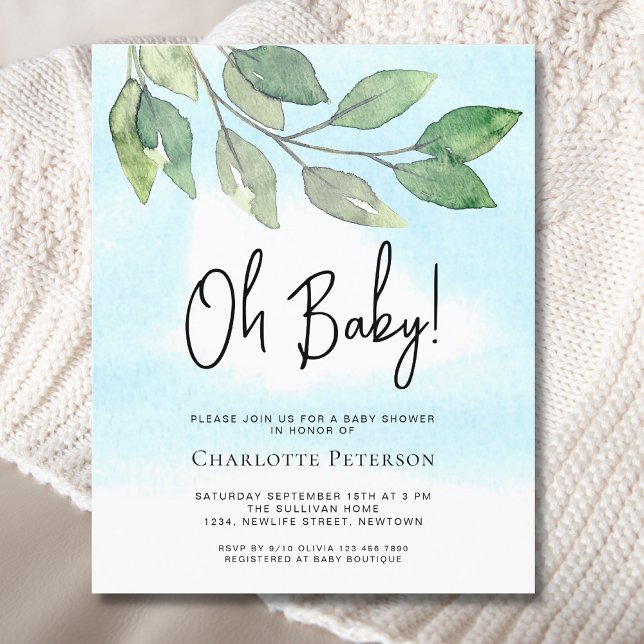 Budget Greenery Oh Baby Baby Shower Invitation  (Creator Uploaded)
