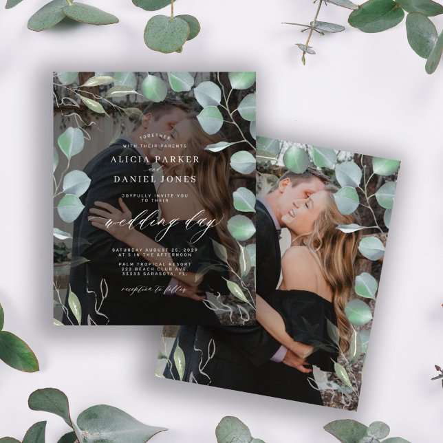 Budget greenery photo wedding invitation (Creator Uploaded)