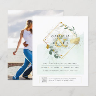 BUDGET Greenery PHOTO Wedding Invitation QR CODE