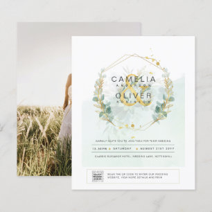 BUDGET Greenery PHOTO Wedding Invitation QR CODE