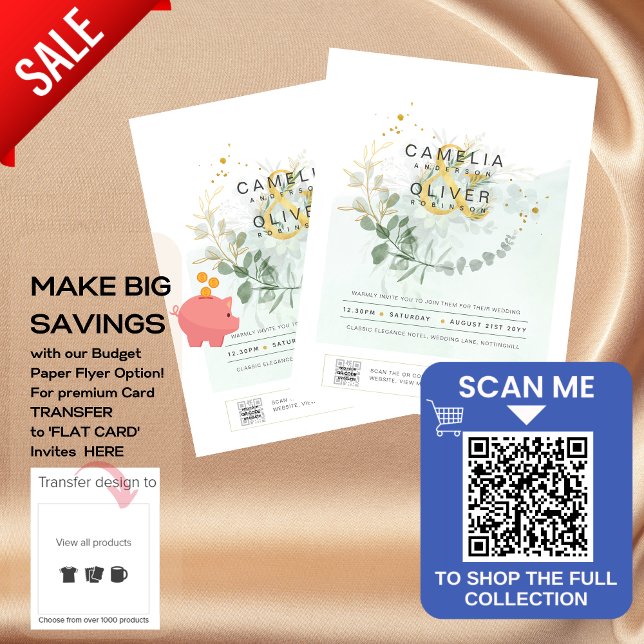BUDGET Greenery PHOTO Wedding Invitation QR CODE F Flyer (Creator Uploaded)
