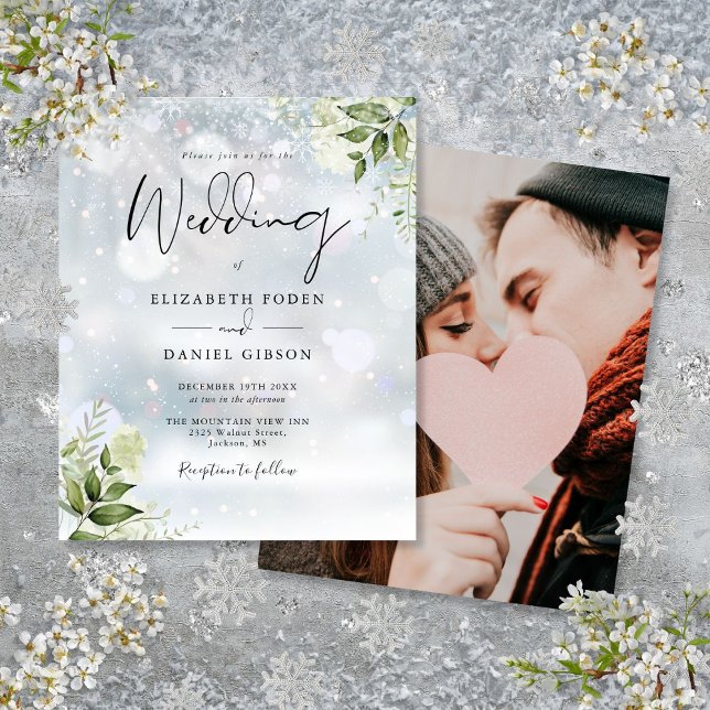 Budget Greenery Photo Winter Wedding Invitation (Budget Greenery Photo Winter Wedding Invitation)