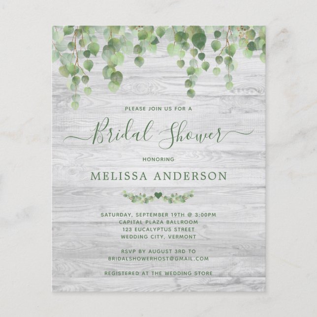 Budget Greenery Rustic Bridal Shower Invitation (Front)