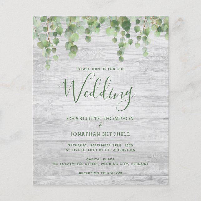 Budget Greenery Rustic Wedding Invitation (Front)