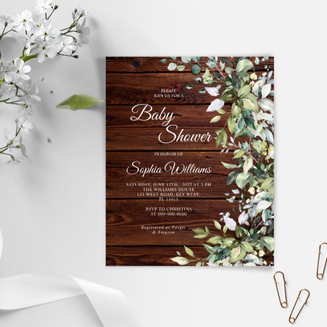 Budget Greenery Rustic Wood Baby Shower Invitation (Creator Uploaded)