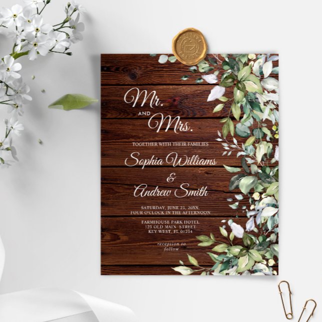 Budget Greenery Rustic Wood Wedding Invitation (Creator Uploaded)