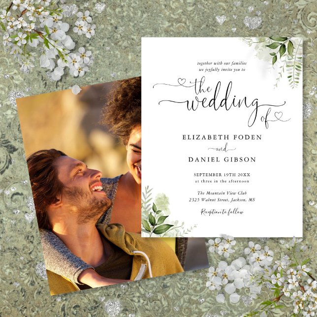 Budget Greenery Script Photo Wedding Invitation (Budget Greenery Script Photo Wedding Invitation)