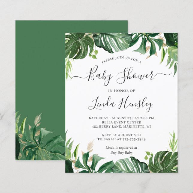 Budget Greenery Tropical Baby Shower Invitation (Front/Back)