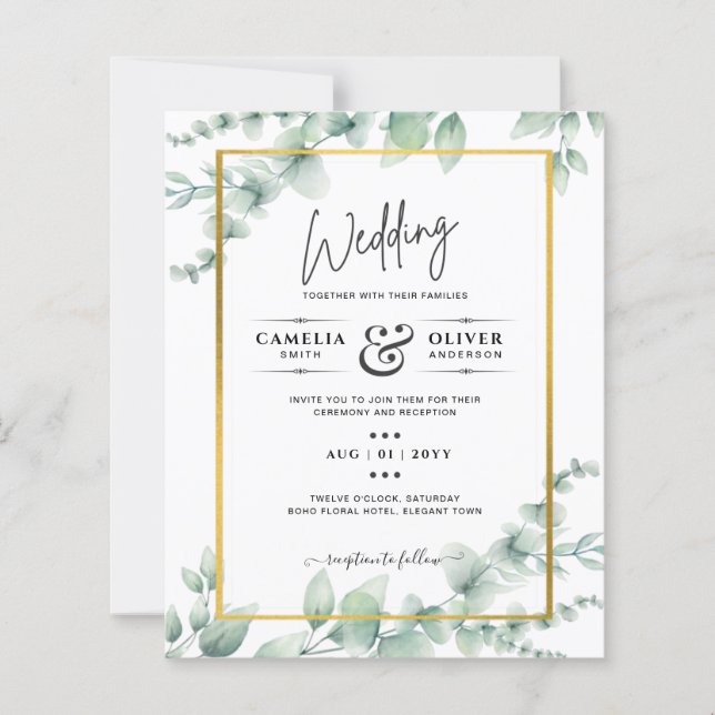 BUDGET Greenery Wedding Invitation QR CODE RSVP  (Front)