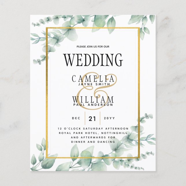 BUDGET Greenery Wedding Invitation QR CODE RSVP  Flyer (Front)