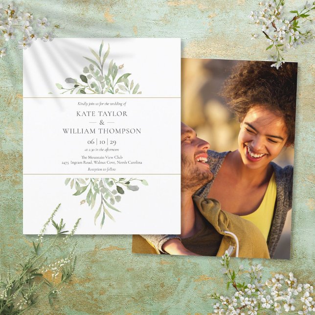 Budget Greenery Wedding Photo Invitation (Budget Greenery Wedding Photo Invitation)
