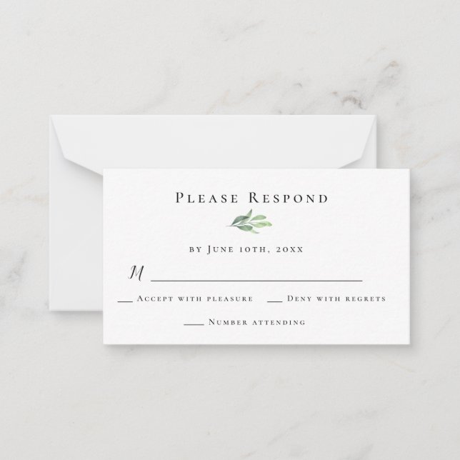 Budget Greenery Wedding Response RSVP Card (Front)
