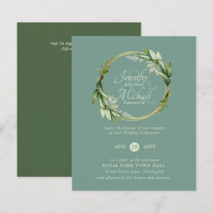 BUDGET Greenery Wreath Wedding Invitations