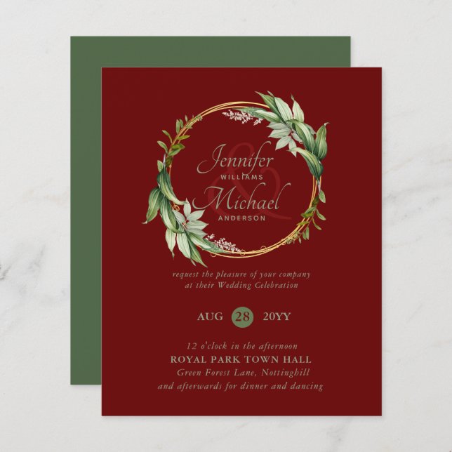 BUDGET Greenery Wreath Wedding Invitations (Front/Back)