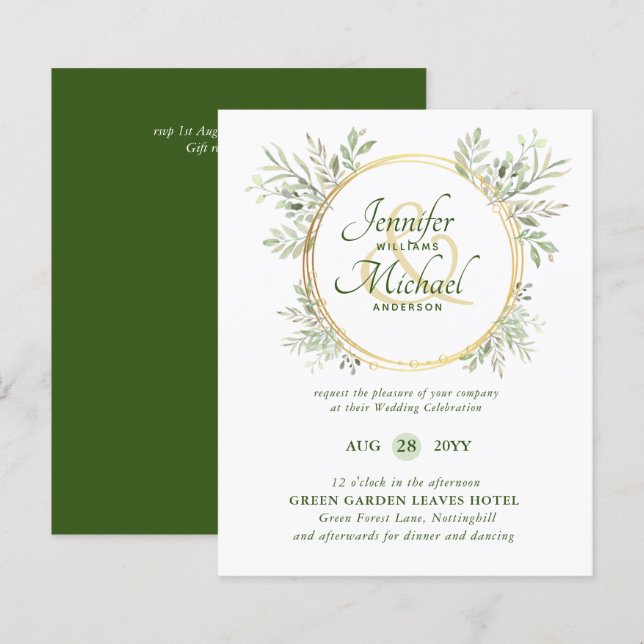 BUDGET Greenery Wreath Wedding Invite (Front/Back)