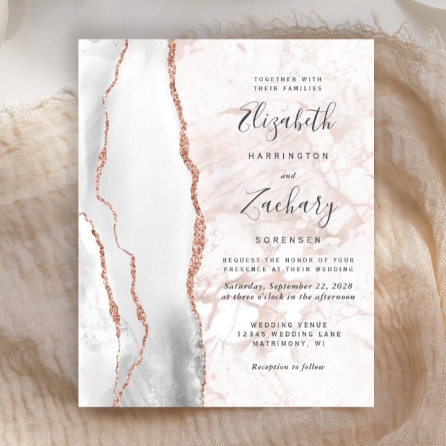 Budget Grey Agate Rose Gold Marble Wedding Invite (Creator Uploaded)
