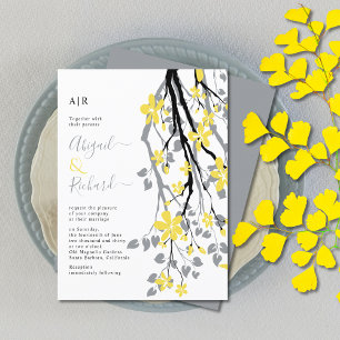 BUDGET Grey and yellow flowers wedding invitation