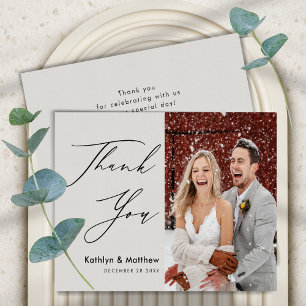 Budget Grey Elegant Script Modern Weddin Thank You