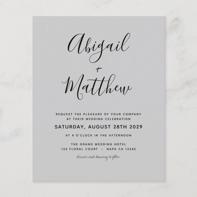 Budget Grey Modern Elegant Wedding Invitation  Fly Flyer (Front)