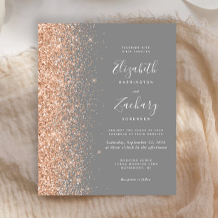 Budget Grey Peach Glitter Wedding Invitation